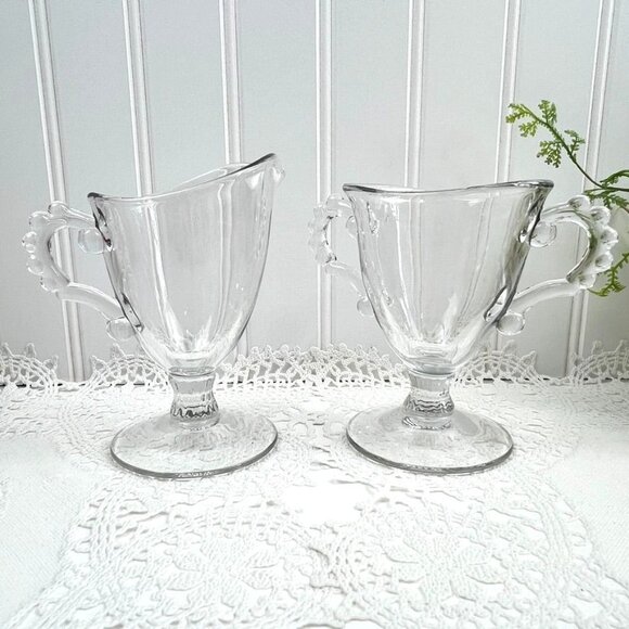 Vintage Imperial Glass Candlewick Creamer & Sugar Bowl Set Footed Handles - Picture 6 of 7